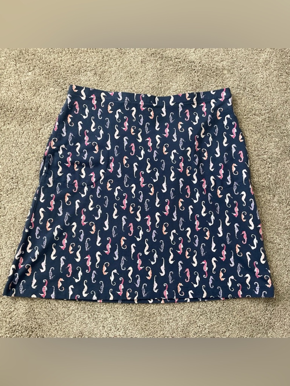 J. Jill Skirt Seahorse Pattern Blue Cotton Modal Pull On Pockets Women's Size M